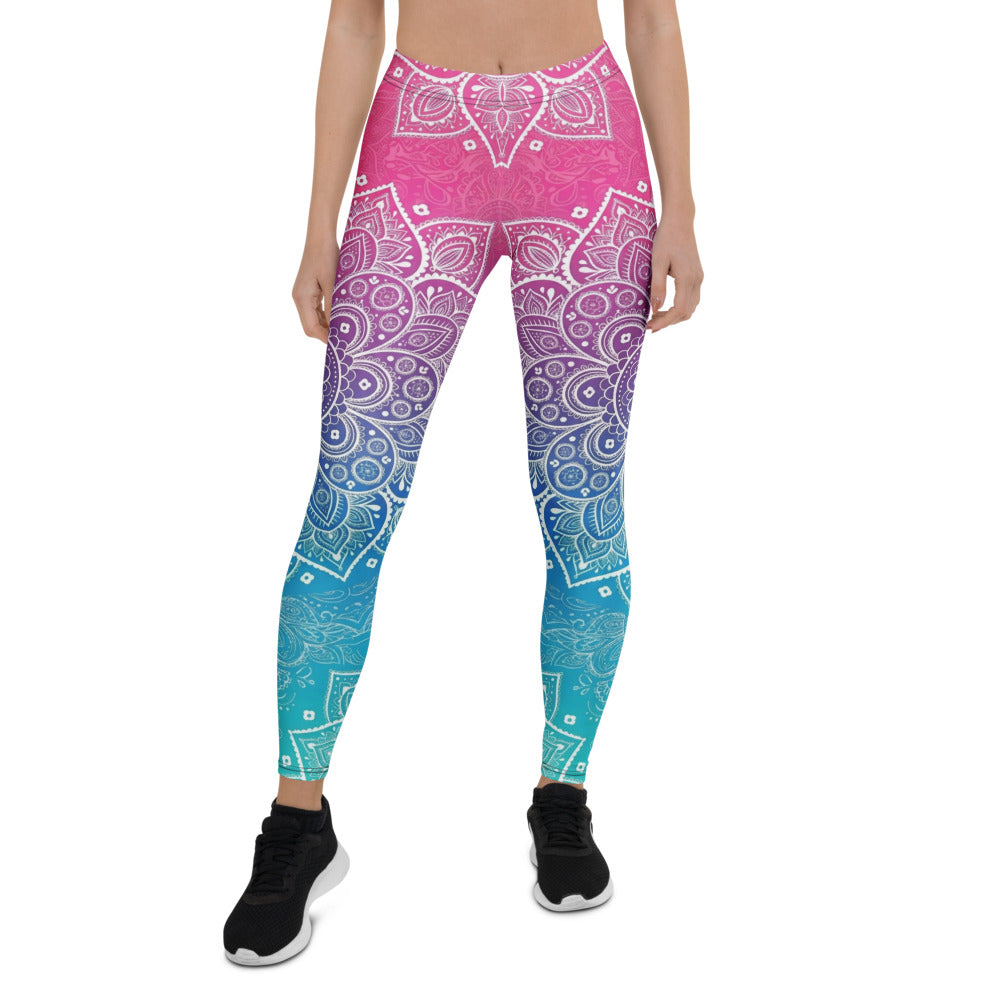 Personalisierte Damen Yoga Leggings Mandala Muster Farbverlauf Pink Blau Fitness Sportleggings Z125