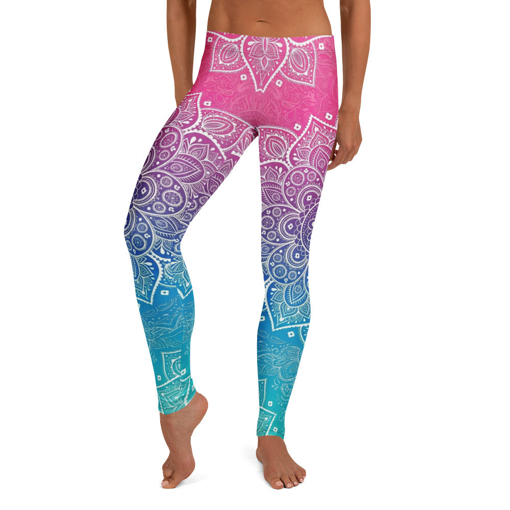 Personalisierte Damen Yoga Leggings Mandala Muster Farbverlauf Pink Blau Fitness Sportleggings Z125