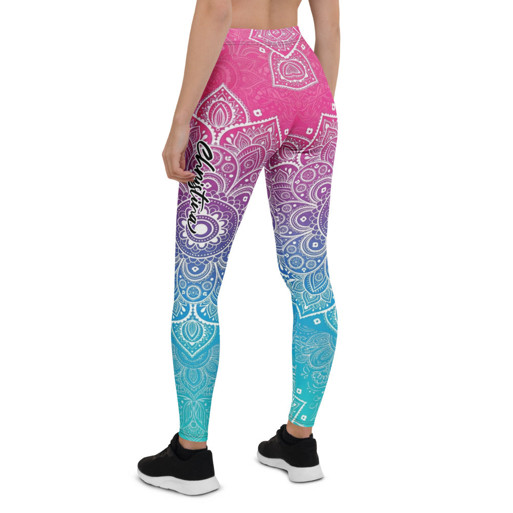 Personalisierte Damen Yoga Leggings Mandala Muster Farbverlauf Pink Blau Fitness Sportleggings Z125