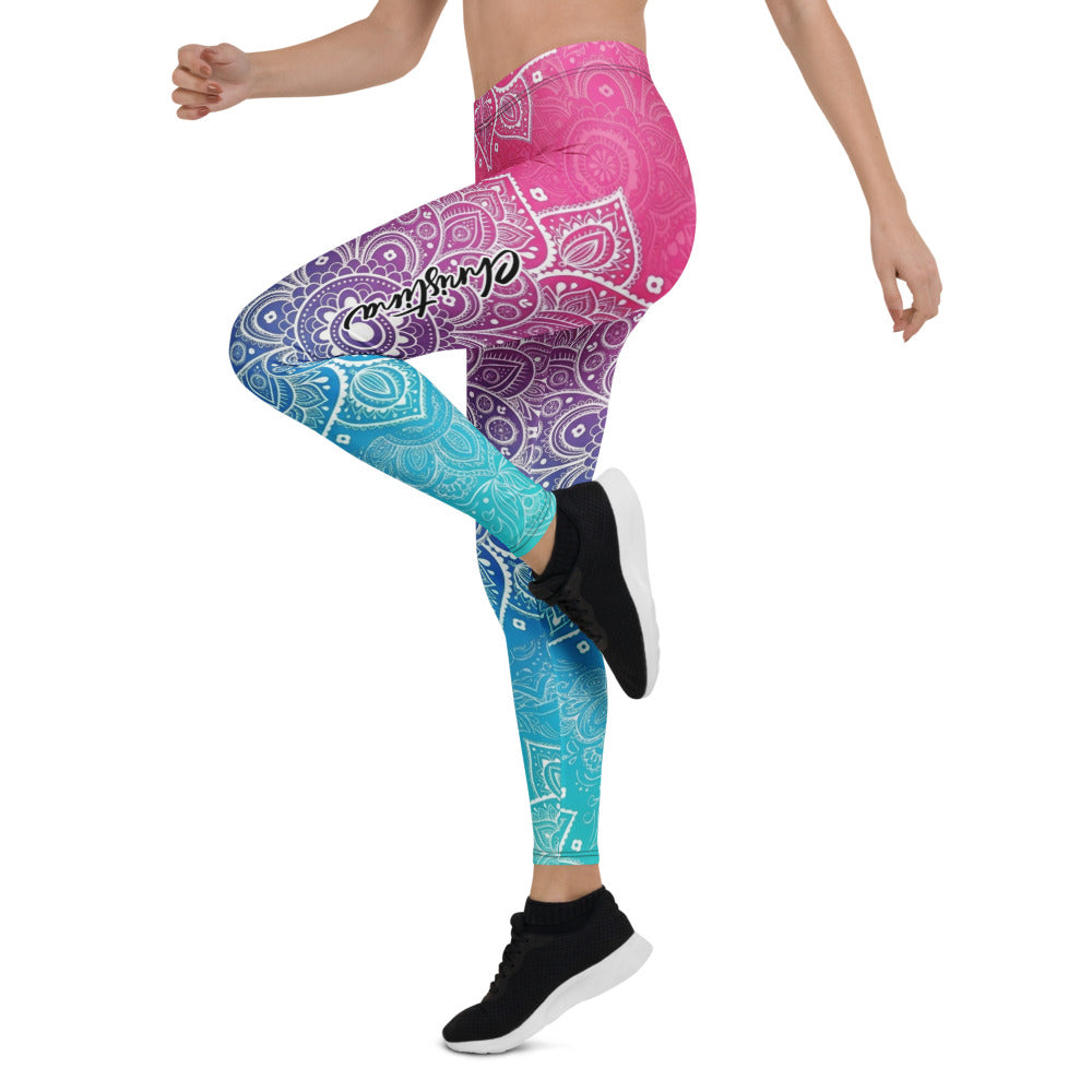 Personalisierte Damen Yoga Leggings Mandala Muster Farbverlauf Pink Blau Fitness Sportleggings Z125