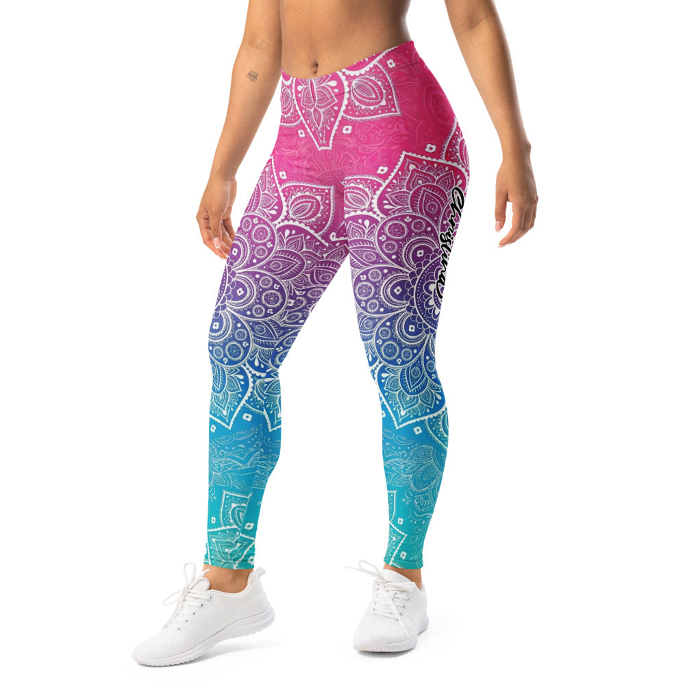 Personalisierte Damen Yoga Leggings Mandala Muster Farbverlauf Pink Blau Fitness Sportleggings Z125