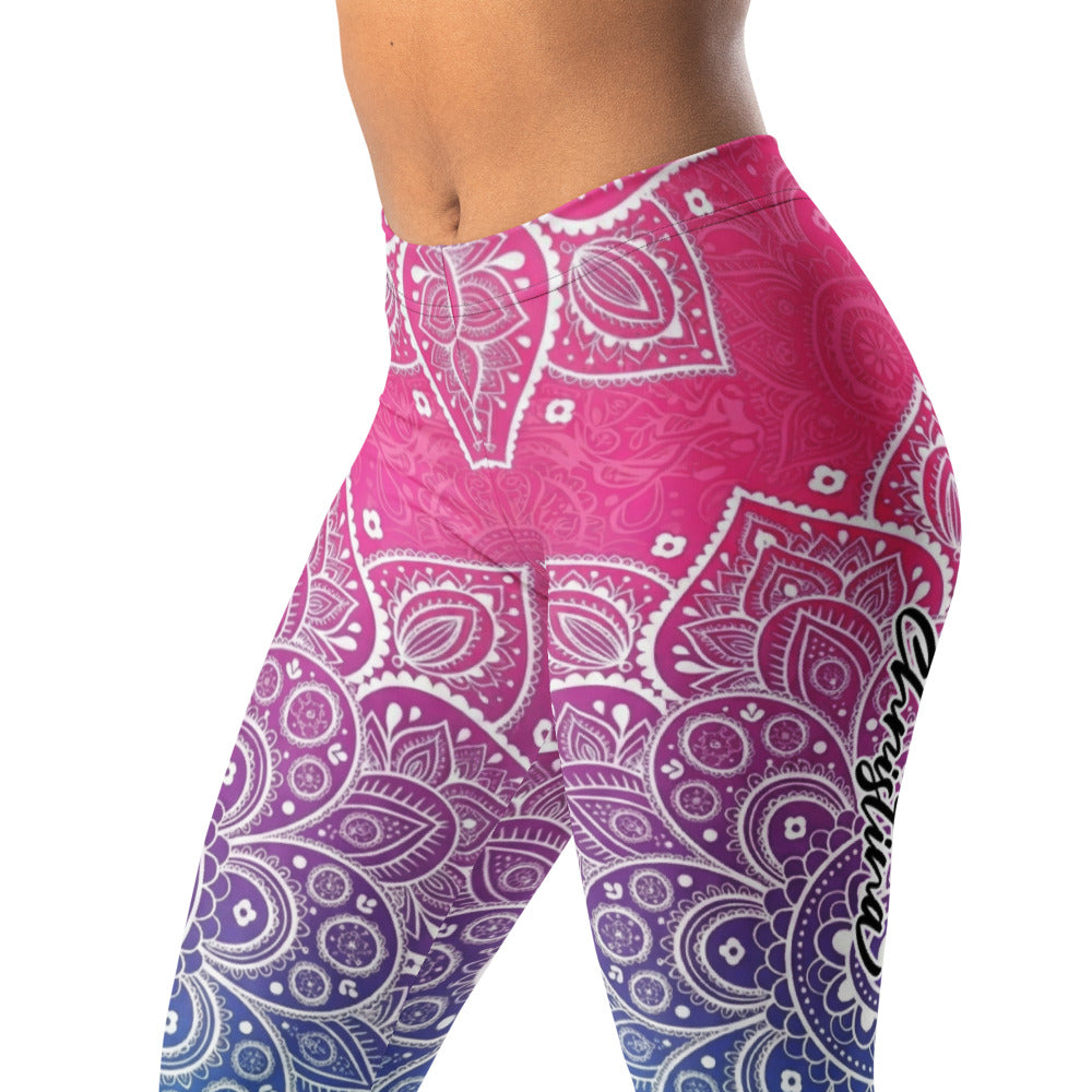 Personalisierte Damen Yoga Leggings Mandala Muster Farbverlauf Pink Blau Fitness Sportleggings Z125