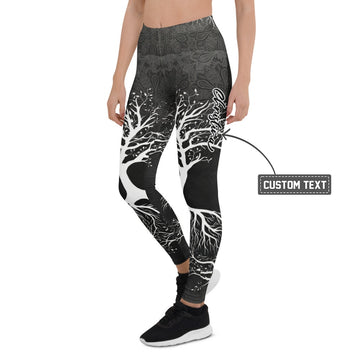Personalisierte Damen Sportleggings Lebensbaum Motiv Schwarz Weiß Yoga Fitness Leggings Mandala Print M188 - XL