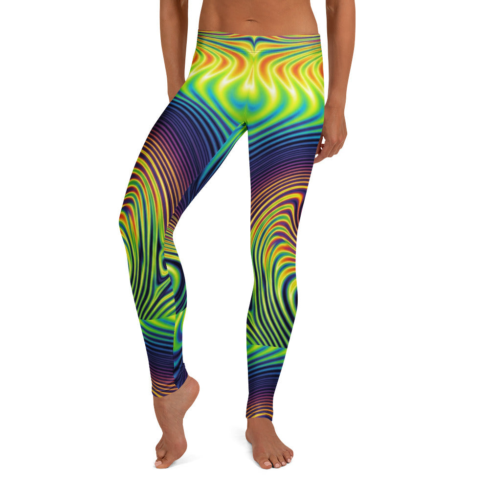 Personalisierte Sportleggings Damen Psychedelisch Bunt Abstrakt Fitness Yoga Leggings Wellenmuster K035