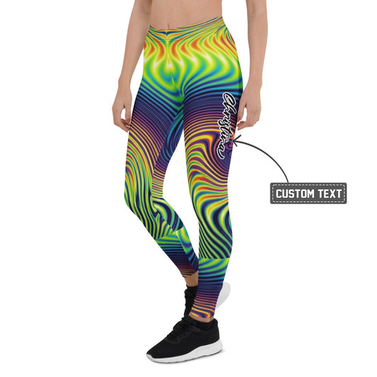 Personalisierte Sportleggings Damen Psychedelisch Bunt Abstrakt Fitness Yoga Leggings Wellenmuster K035 - XL