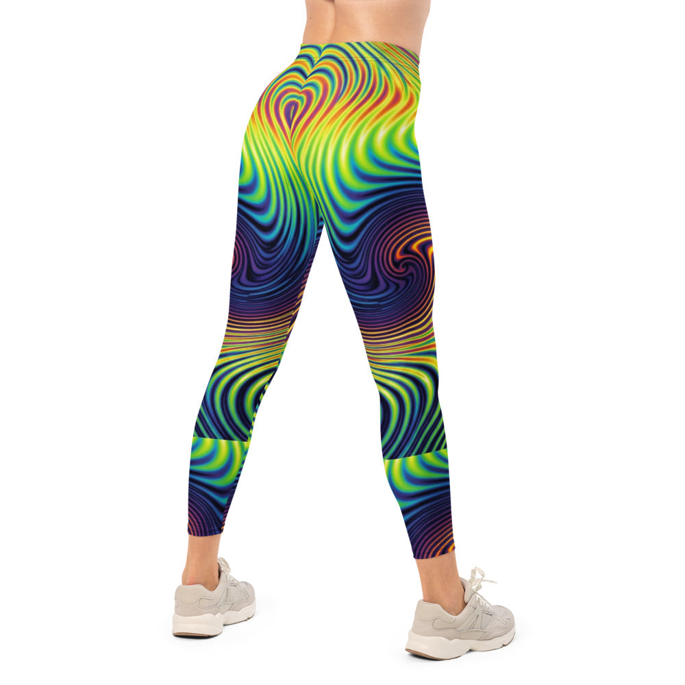 Personalisierte Sportleggings Damen Psychedelisch Bunt Abstrakt Fitness Yoga Leggings Wellenmuster K035