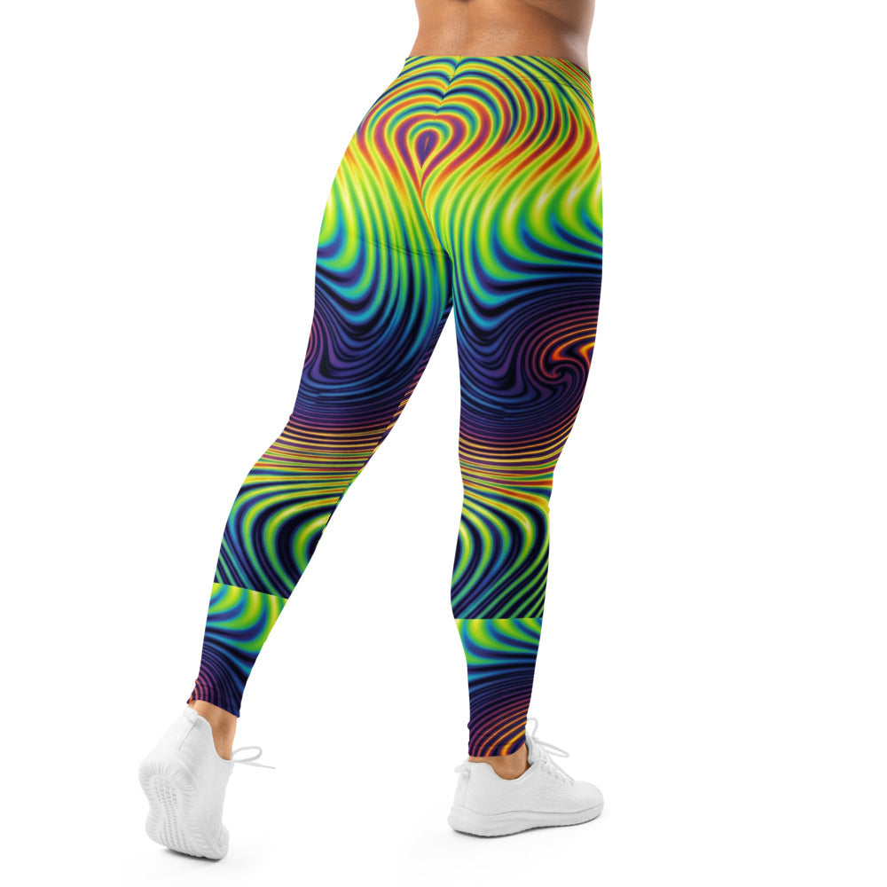 Personalisierte Sportleggings Damen Psychedelisch Bunt Abstrakt Fitness Yoga Leggings Wellenmuster K035