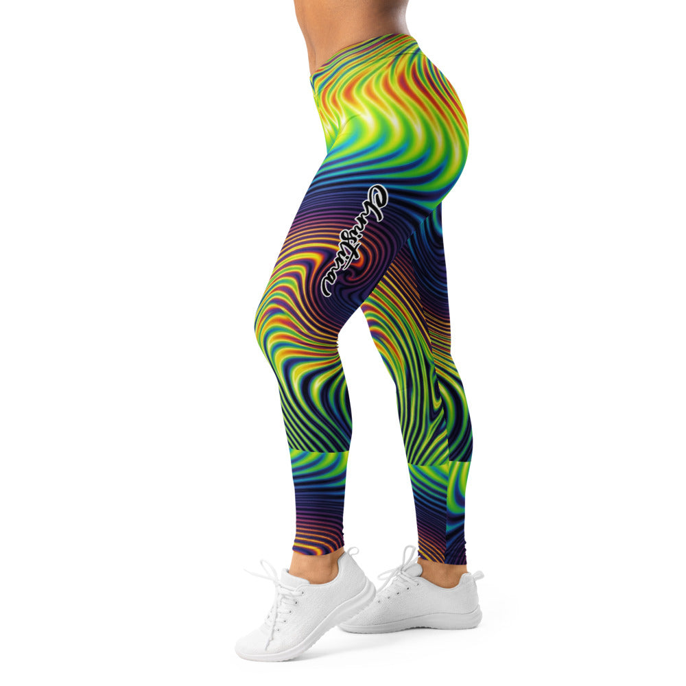 Personalisierte Sportleggings Damen Psychedelisch Bunt Abstrakt Fitness Yoga Leggings Wellenmuster K035