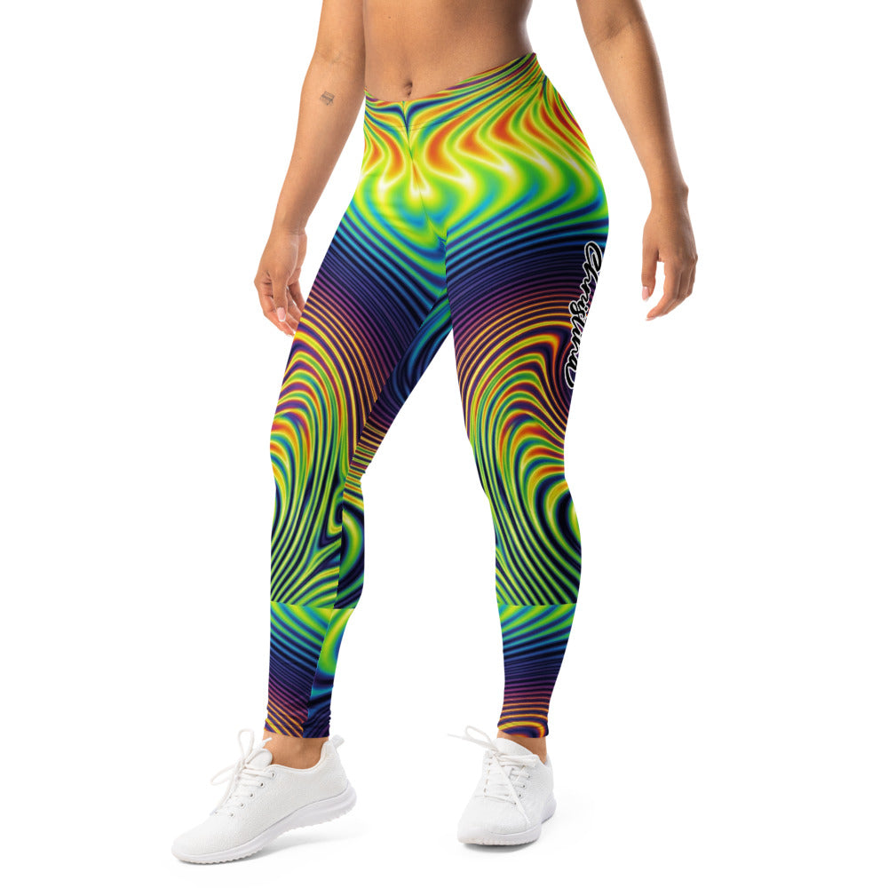 Personalisierte Sportleggings Damen Psychedelisch Bunt Abstrakt Fitness Yoga Leggings Wellenmuster K035