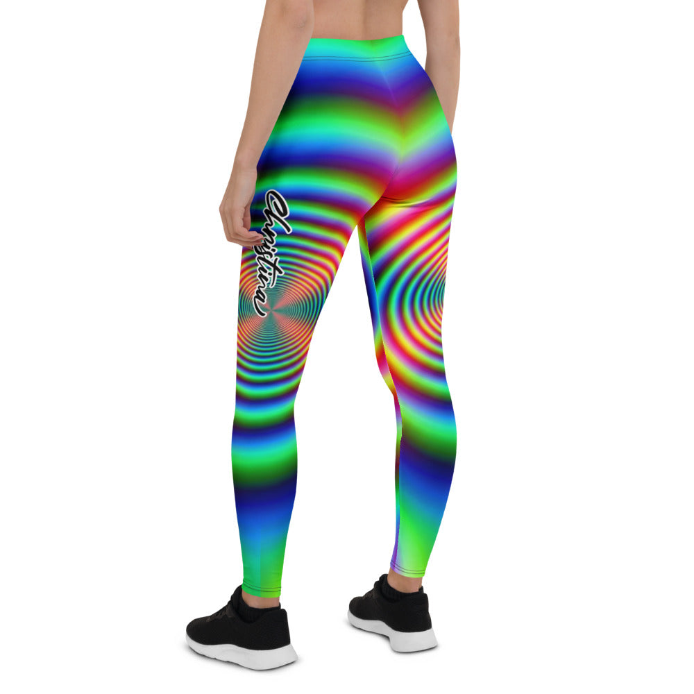 Personalisierte Damen Sportleggings Psychedelisch Bunt Regenbogen Spiral Muster Fitness Yoga Leggings T102