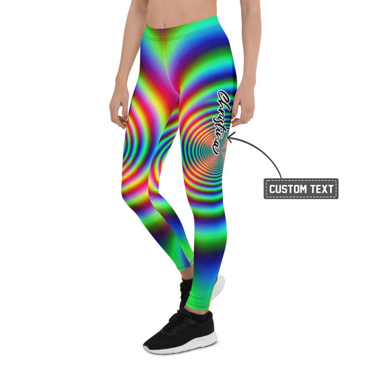 Personalisierte Damen Sportleggings Psychedelisch Bunt Regenbogen Spiral Muster Fitness Yoga Leggings T102 - XL