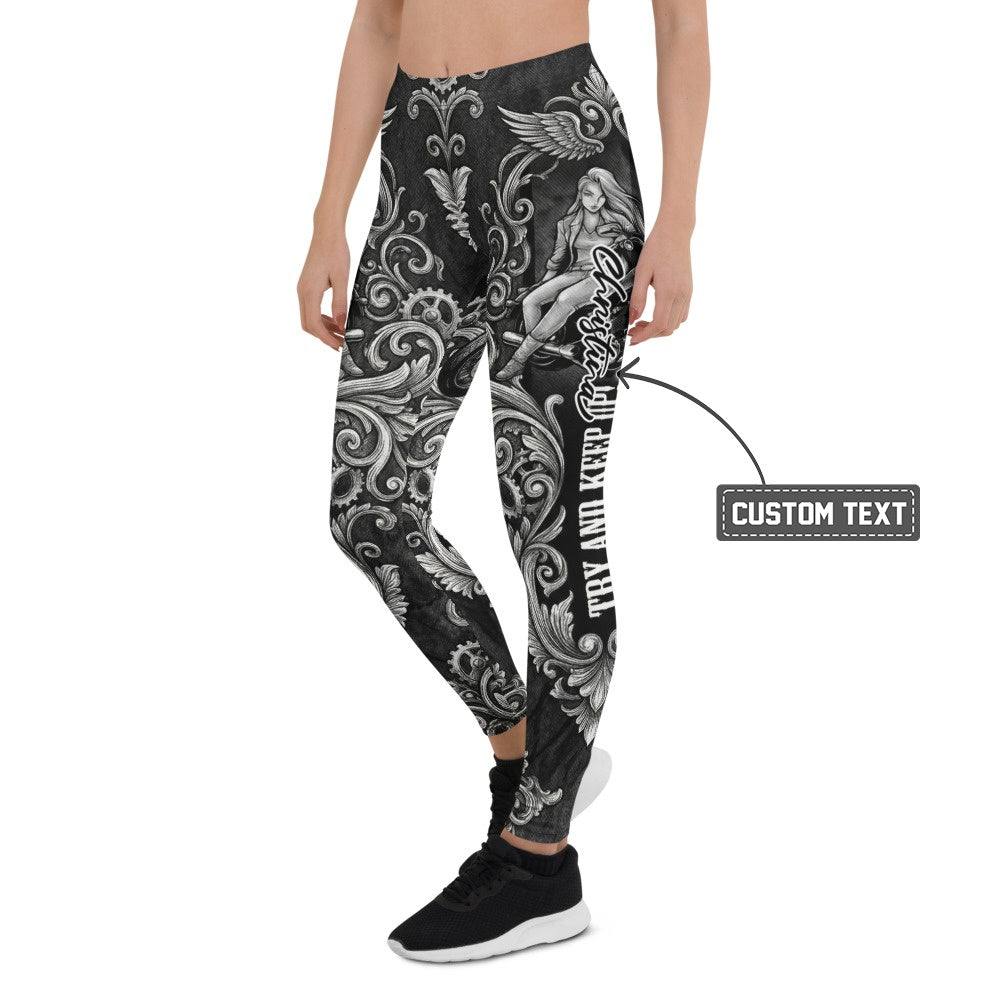 Personalisierte Damen Sportleggings Steampunk Barock Design Schwarz Weiß Ornament Fitness Yoga Leggings J901 - XL