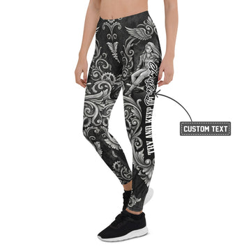 Personalisierte Damen Sportleggings Steampunk Barock Design Schwarz Weiß Ornament Fitness Yoga Leggings J901 - XL