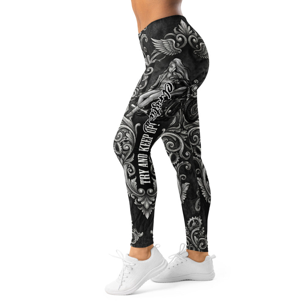 Personalisierte Damen Sportleggings Steampunk Barock Design Schwarz Weiß Ornament Fitness Yoga Leggings J901