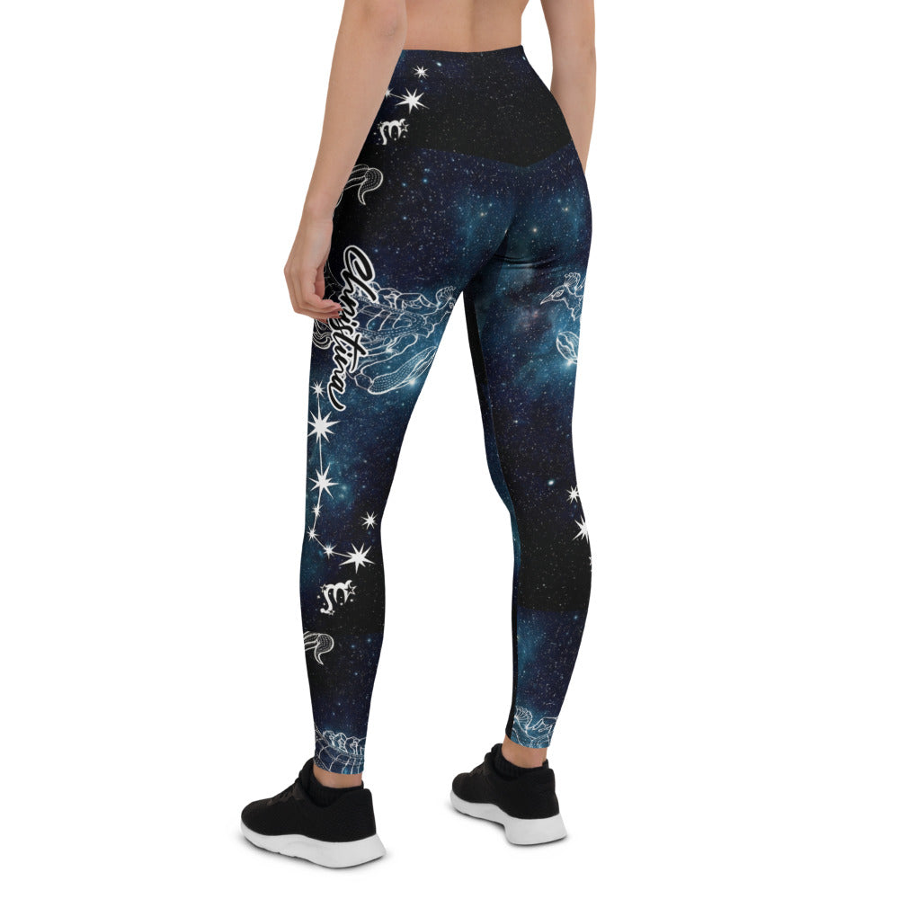 Personalisierte Damen Sportleggings Galaxy Design Blau Schwarz Sternzeichen Skorpion Fitness Leggings N327