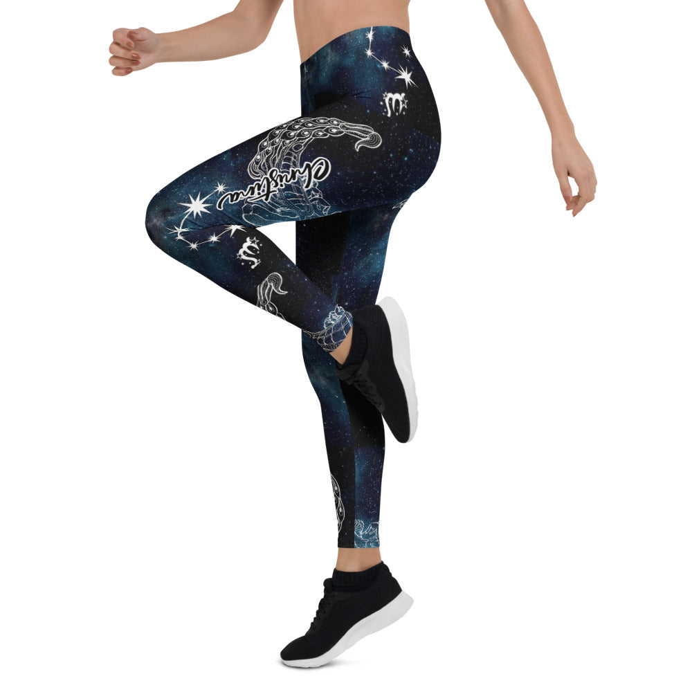 Personalisierte Damen Sportleggings Galaxy Design Blau Schwarz Sternzeichen Skorpion Fitness Leggings N327