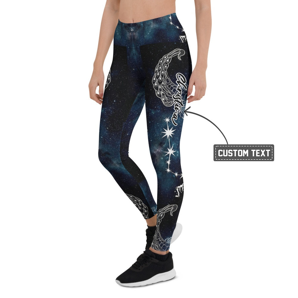 Personalisierte Damen Sportleggings Galaxy Design Blau Schwarz Sternzeichen Skorpion Fitness Leggings N327 - XL