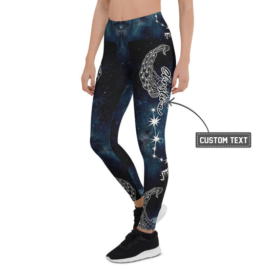 Personalisierte Damen Sportleggings Galaxy Design Blau Schwarz Sternzeichen Skorpion Fitness Leggings N327 - XL
