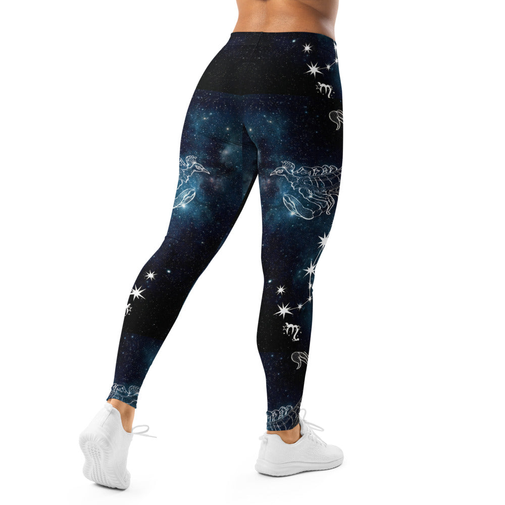 Personalisierte Damen Sportleggings Galaxy Design Blau Schwarz Sternzeichen Skorpion Fitness Leggings N327