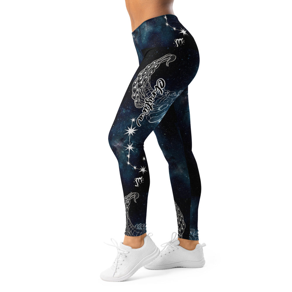 Personalisierte Damen Sportleggings Galaxy Design Blau Schwarz Sternzeichen Skorpion Fitness Leggings N327