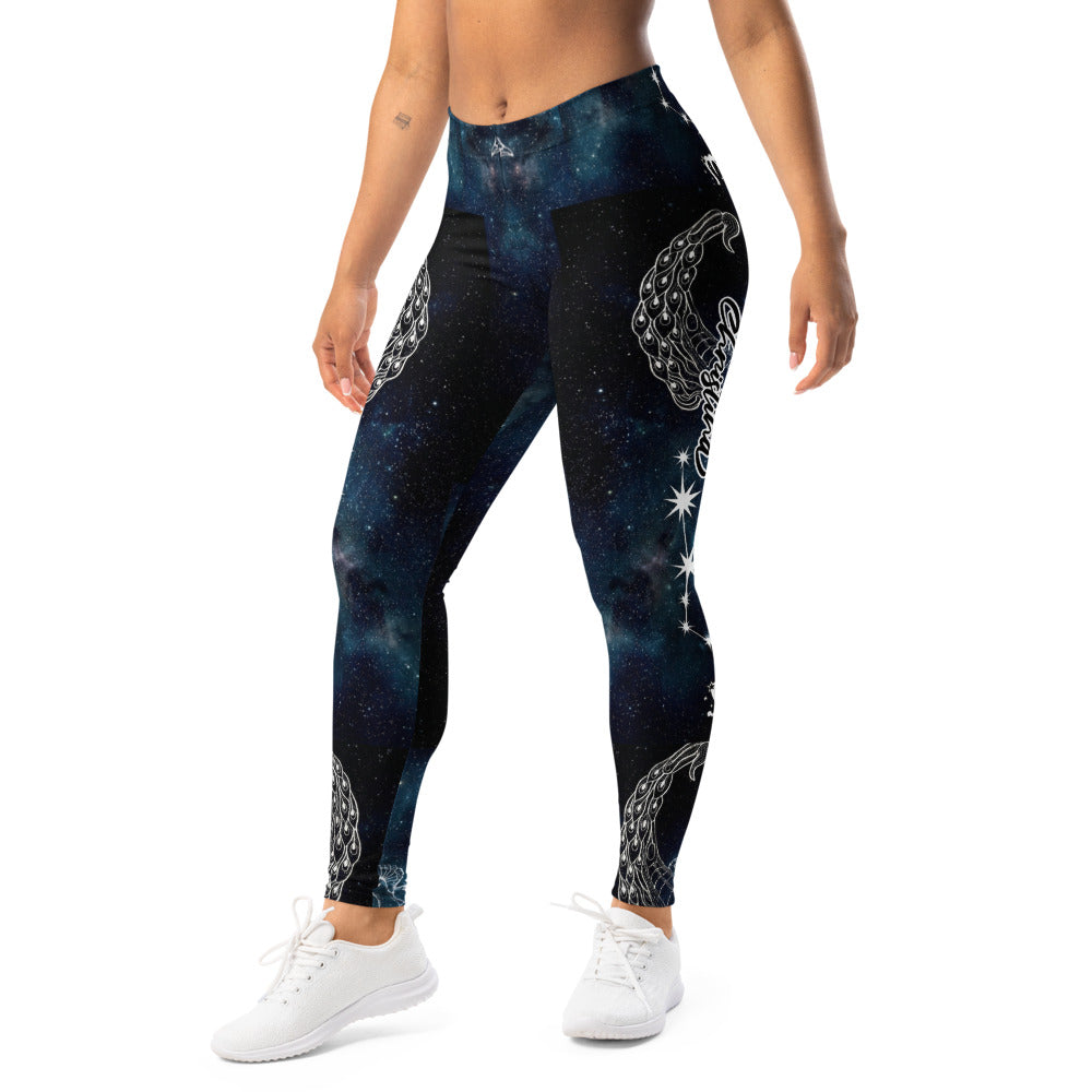 Personalisierte Damen Sportleggings Galaxy Design Blau Schwarz Sternzeichen Skorpion Fitness Leggings N327