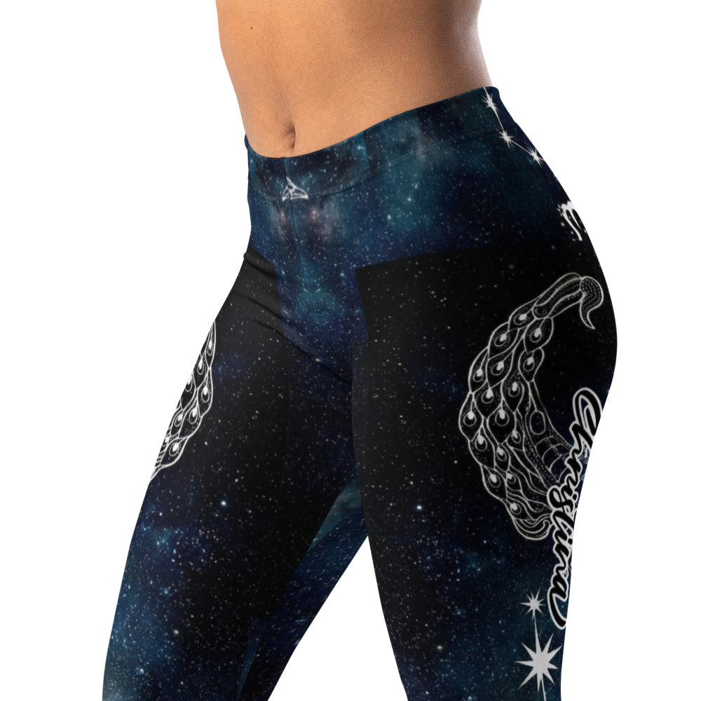 Personalisierte Damen Sportleggings Galaxy Design Blau Schwarz Sternzeichen Skorpion Fitness Leggings N327