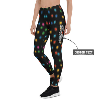 Personalisierte Damen Sportleggings Weihnachten Lichterkette Design Bunt Schwarz Fitnesshose J259 - XL