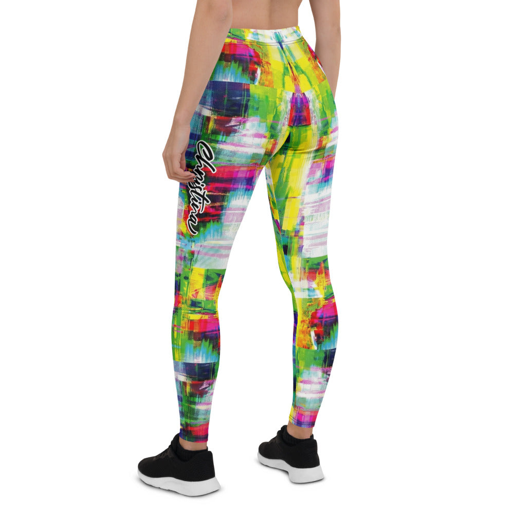 Personalisierte Sportleggings Damen Abstraktes Muster Bunt Fitness Leggings Yoga Hose Mehrfarbig E316