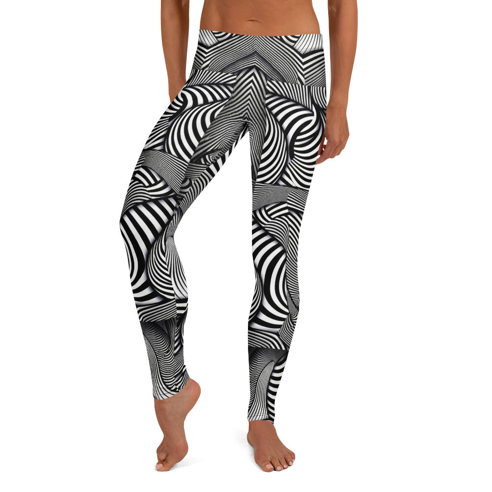 Personalisierte Damen Sportleggings Schwarz Weiß Optische Täuschung Geometrisches Muster Fitness Yoga Leggings W237