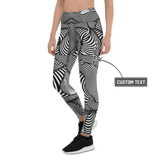 Personalisierte Damen Sportleggings Schwarz Weiß Optische Täuschung Geometrisches Muster Fitness Yoga Leggings W237 - XL