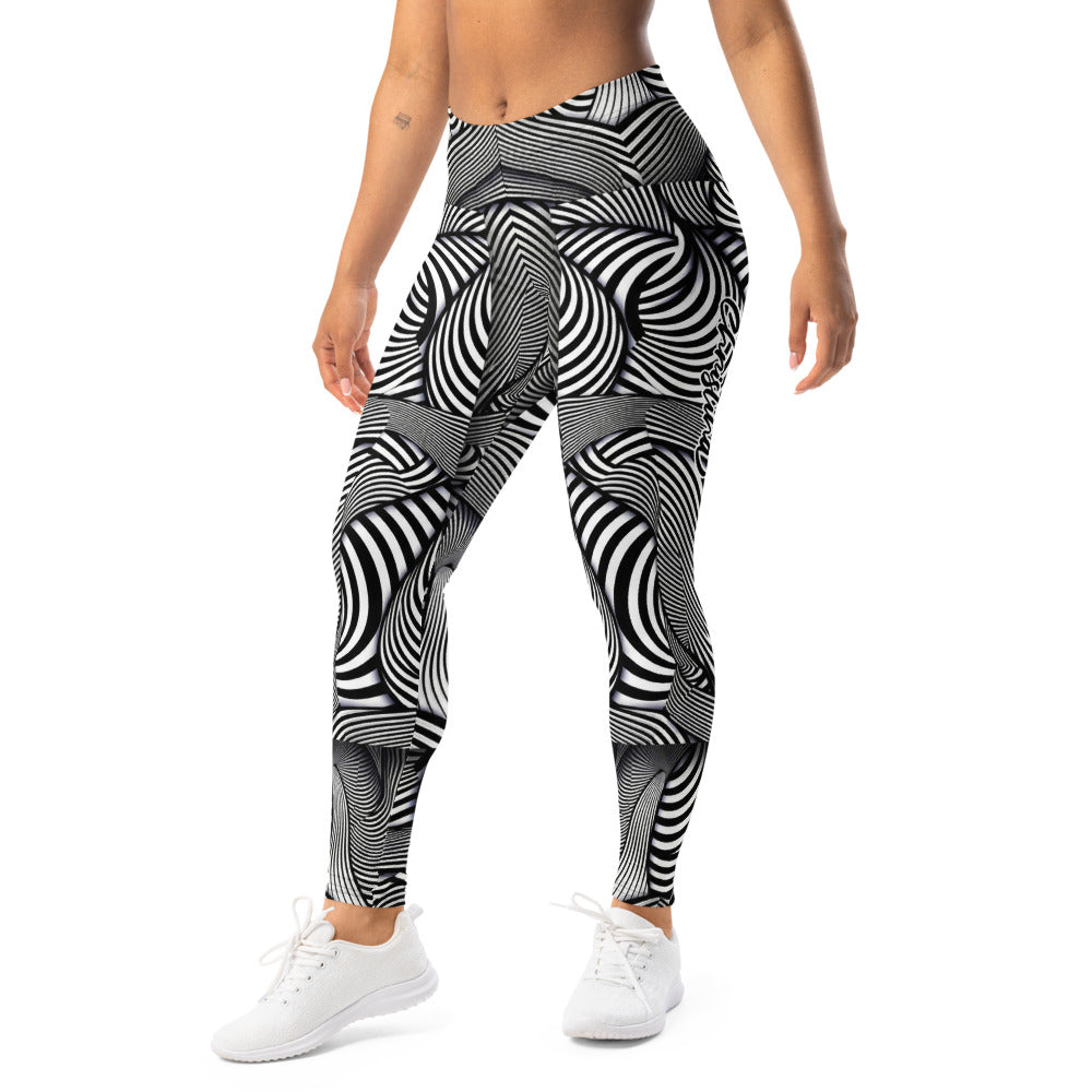 Personalisierte Damen Sportleggings Schwarz Weiß Optische Täuschung Geometrisches Muster Fitness Yoga Leggings W237