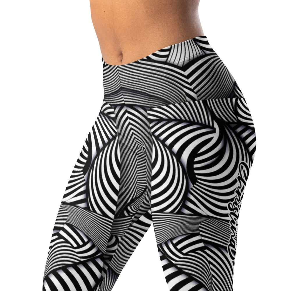 Personalisierte Damen Sportleggings Schwarz Weiß Optische Täuschung Geometrisches Muster Fitness Yoga Leggings W237