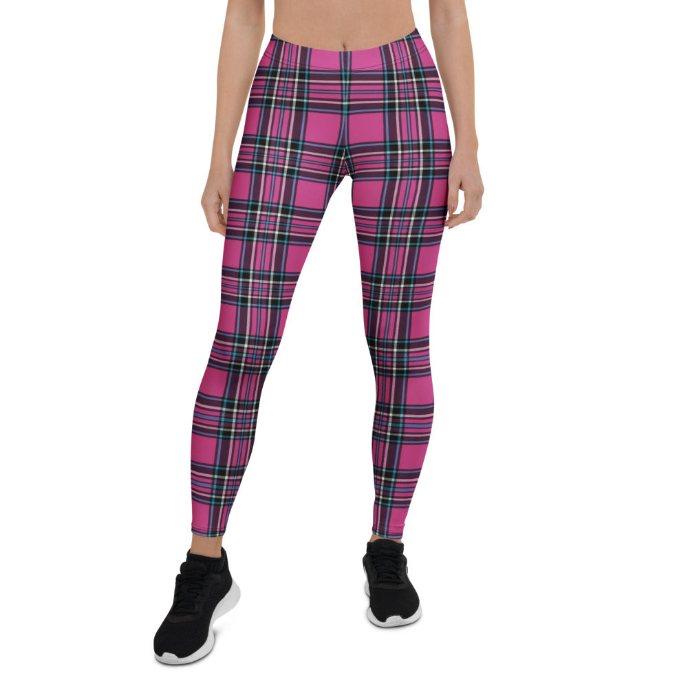 Personalisierte Damen Sportleggings Karomuster Pink Schwarz Tartan Fitness Yoga Leggings Q421