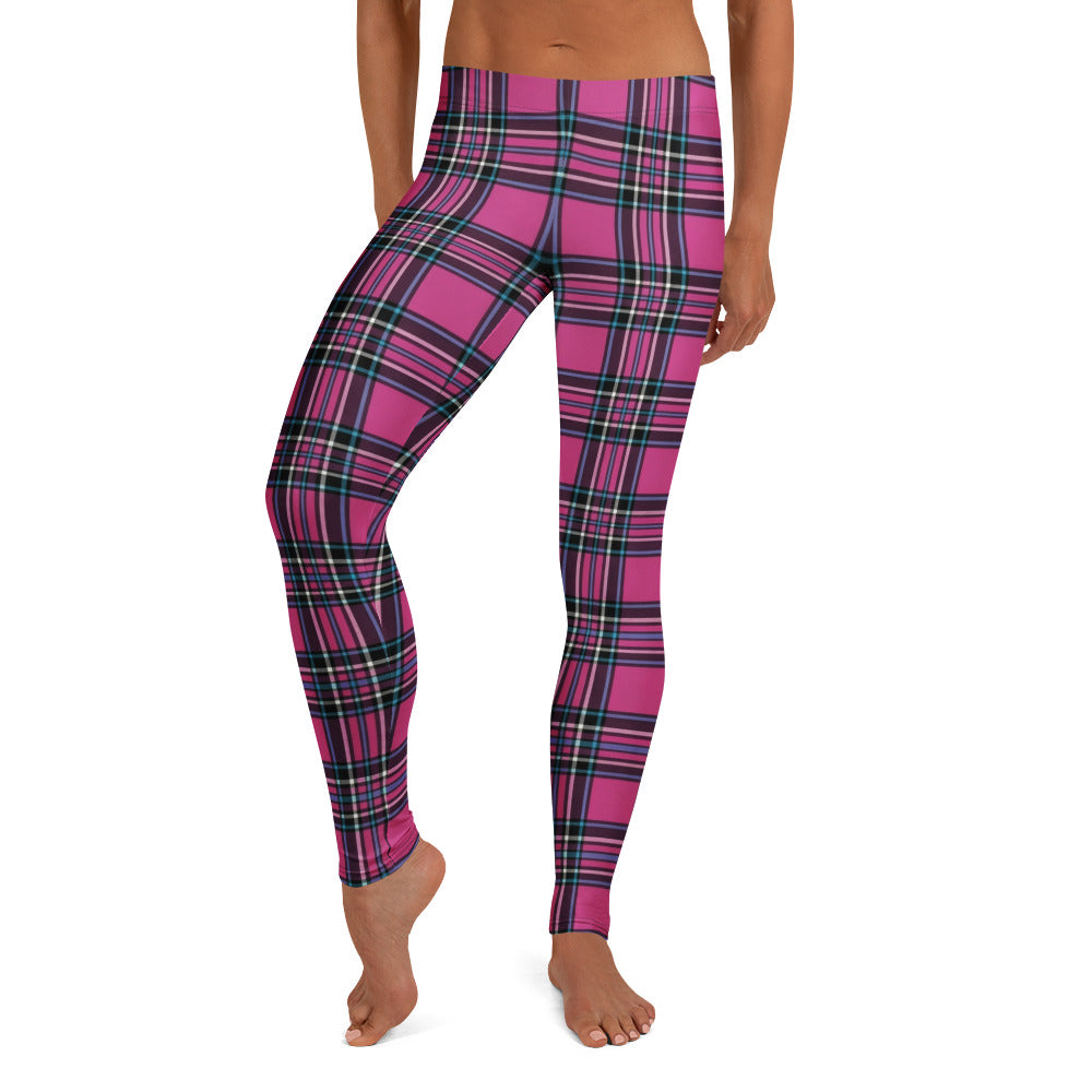 Personalisierte Damen Sportleggings Karomuster Pink Schwarz Tartan Fitness Yoga Leggings Q421