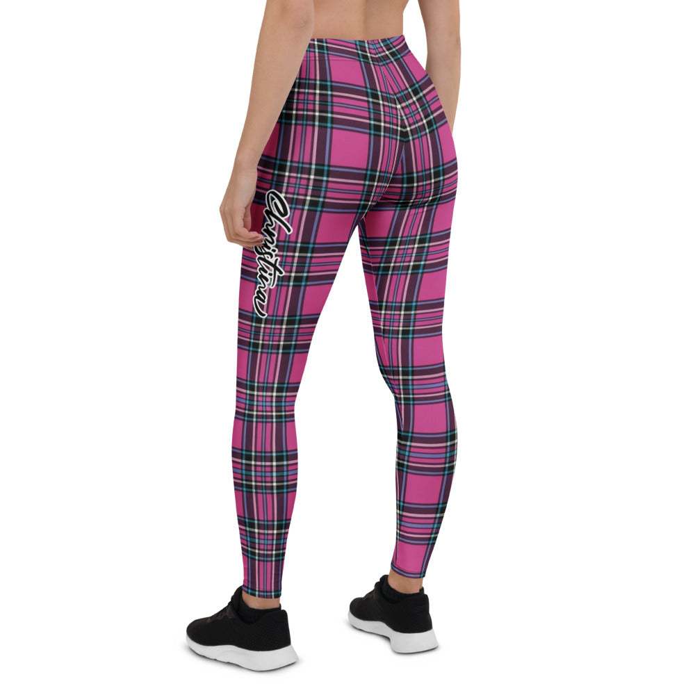 Personalisierte Damen Sportleggings Karomuster Pink Schwarz Tartan Fitness Yoga Leggings Q421