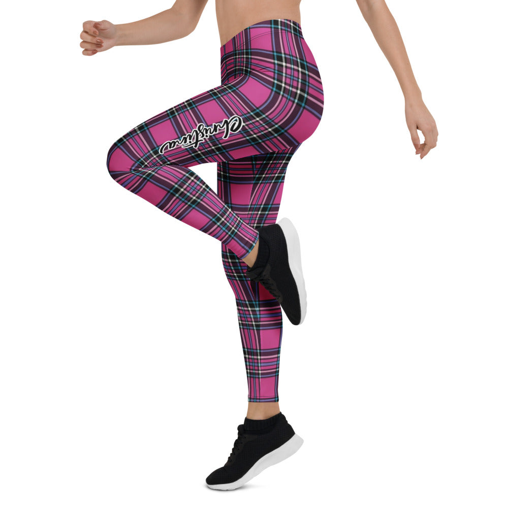 Personalisierte Damen Sportleggings Karomuster Pink Schwarz Tartan Fitness Yoga Leggings Q421