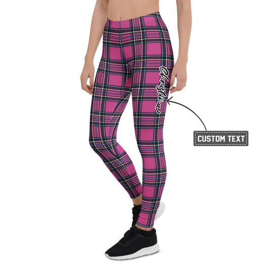 Personalisierte Damen Sportleggings Karomuster Pink Schwarz Tartan Fitness Yoga Leggings Q421 - XL