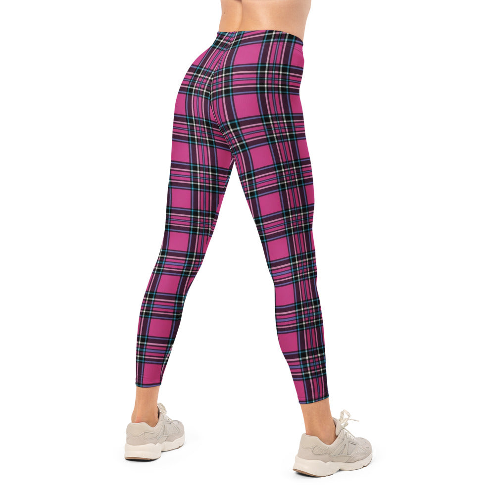 Personalisierte Damen Sportleggings Karomuster Pink Schwarz Tartan Fitness Yoga Leggings Q421