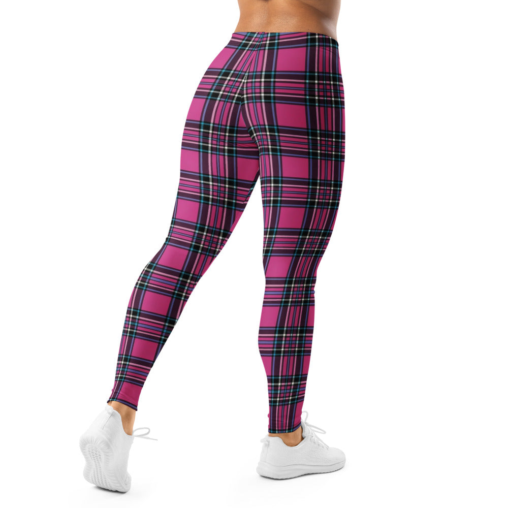 Personalisierte Damen Sportleggings Karomuster Pink Schwarz Tartan Fitness Yoga Leggings Q421