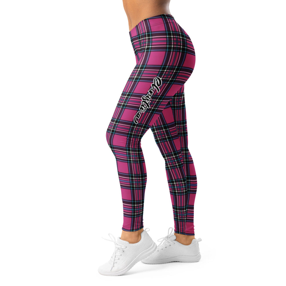 Personalisierte Damen Sportleggings Karomuster Pink Schwarz Tartan Fitness Yoga Leggings Q421
