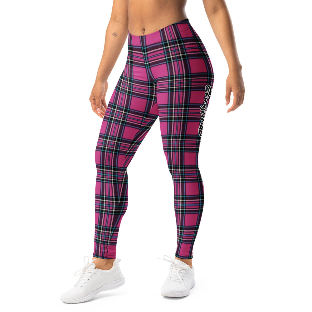 Personalisierte Damen Sportleggings Karomuster Pink Schwarz Tartan Fitness Yoga Leggings Q421