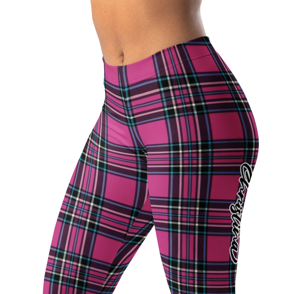 Personalisierte Damen Sportleggings Karomuster Pink Schwarz Tartan Fitness Yoga Leggings Q421