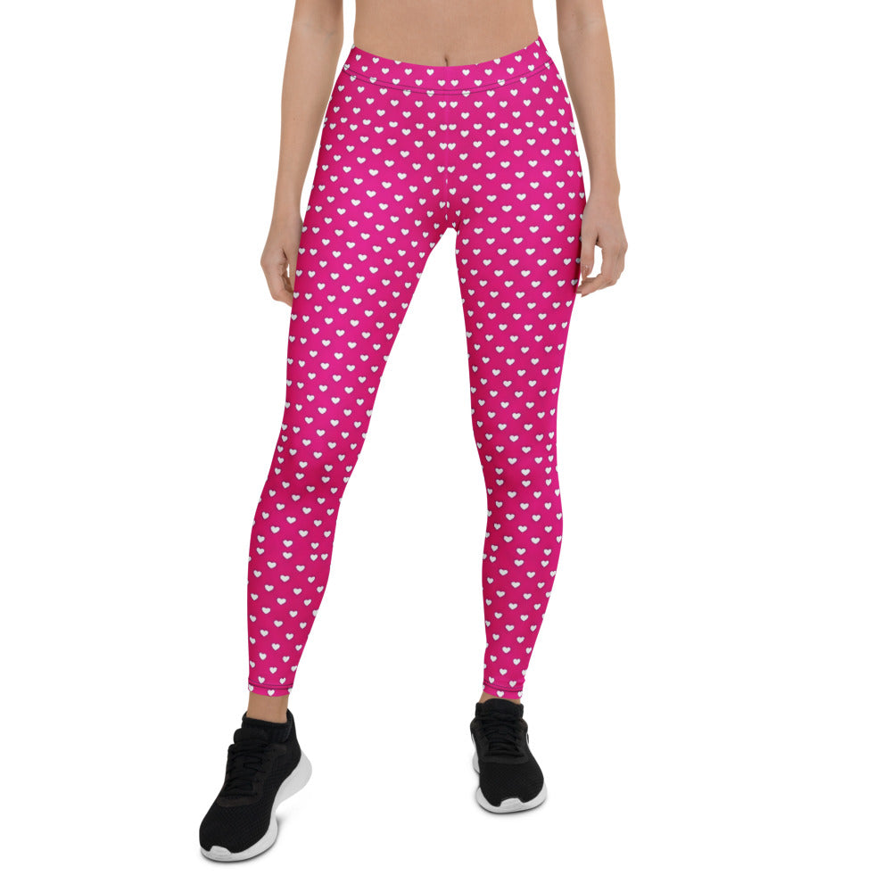 Personalisierte Damen Sportleggings Herzchen-Muster Pink Fitness Leggings Yoga Hose C354