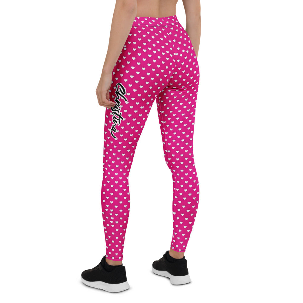 Personalisierte Damen Sportleggings Herzchen-Muster Pink Fitness Leggings Yoga Hose C354