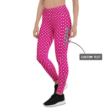 Personalisierte Damen Sportleggings Herzchen-Muster Pink Fitness Leggings Yoga Hose C354 - XL