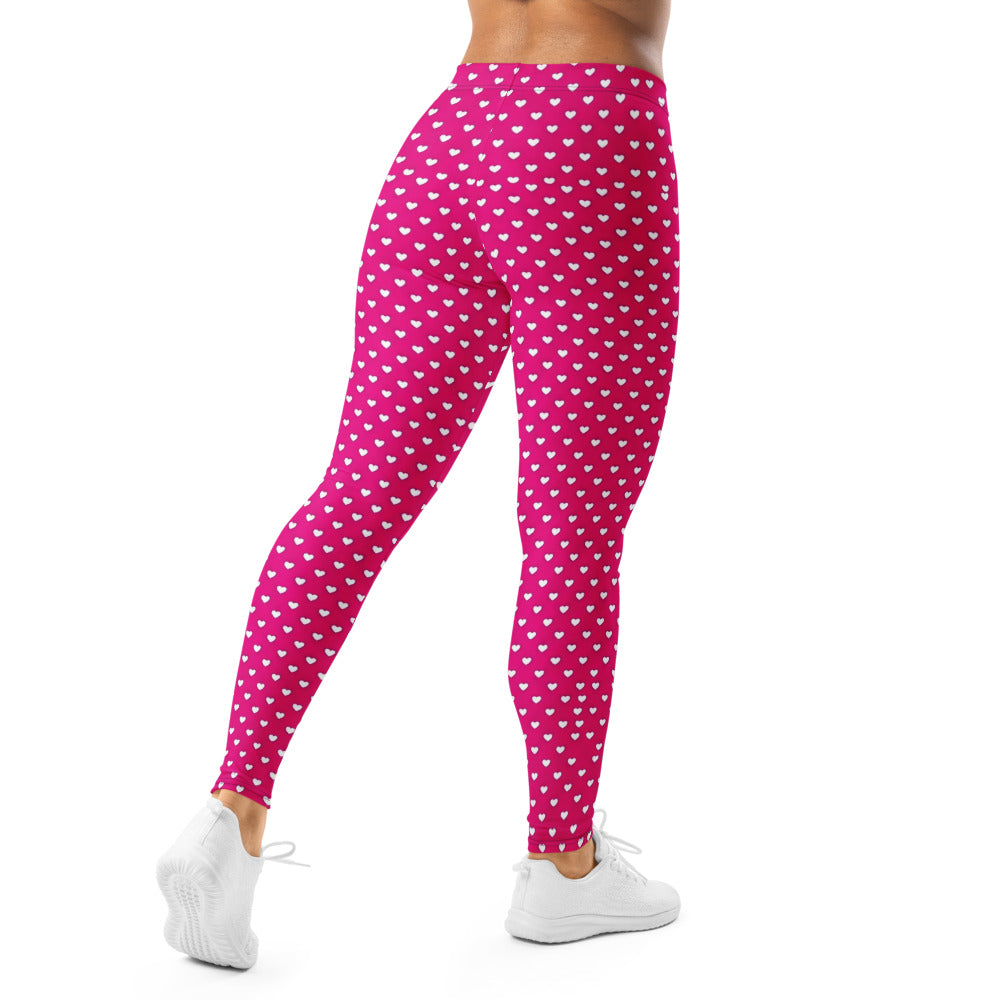 Personalisierte Damen Sportleggings Herzchen-Muster Pink Fitness Leggings Yoga Hose C354