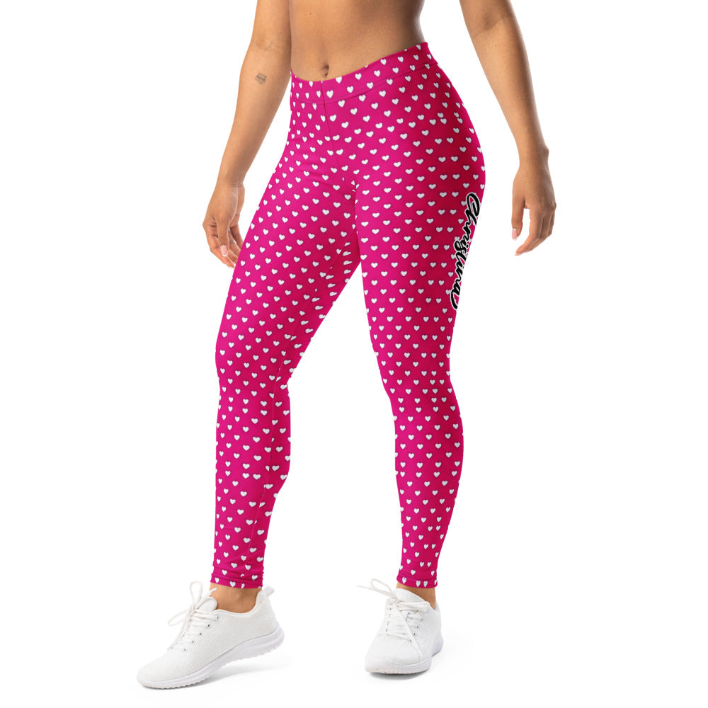 Personalisierte Damen Sportleggings Herzchen-Muster Pink Fitness Leggings Yoga Hose C354