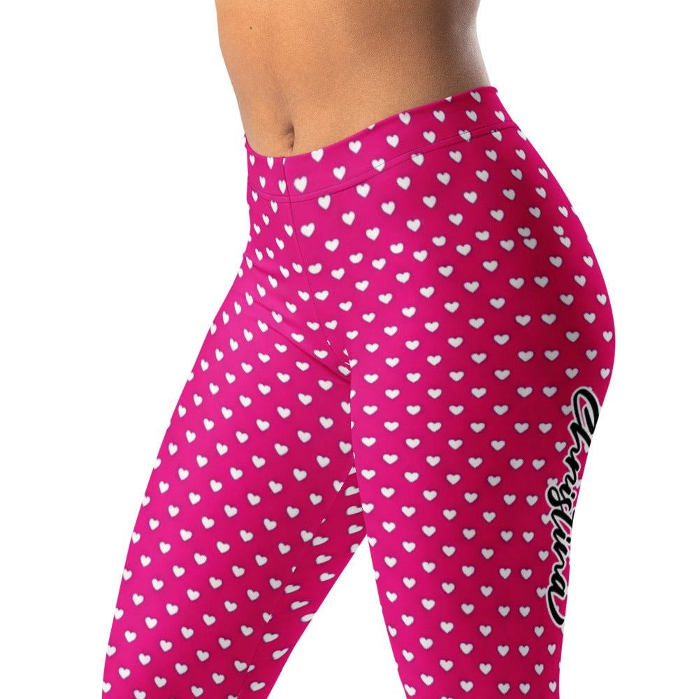 Personalisierte Damen Sportleggings Herzchen-Muster Pink Fitness Leggings Yoga Hose C354