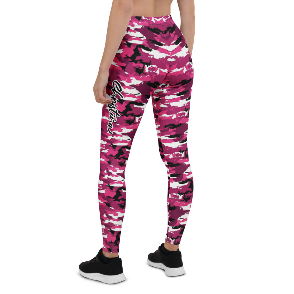 Personalisierte Damen Sportleggings Camouflage Muster Pink Schwarz Weiß Fitness Yoga Leggings U546