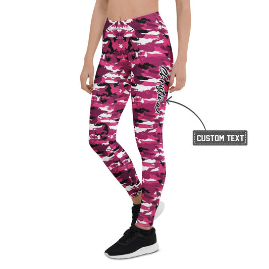 Personalisierte Damen Sportleggings Camouflage Muster Pink Schwarz Weiß Fitness Yoga Leggings U546 - XL